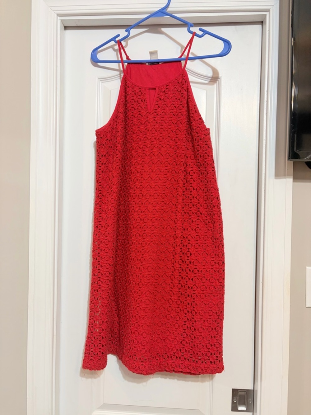 Lucky Brand Coral Red Top with Crochet Detail
